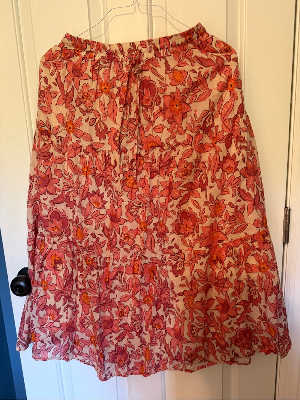 Trovata Coral and Orange Floral Tiered Midi Skirt